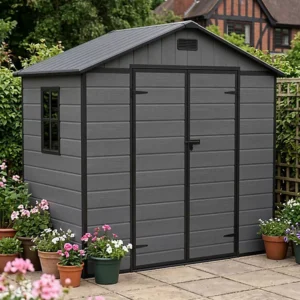 Living and Home 8x4 Plastic Apex Shed - Dark Grey Wood Grain