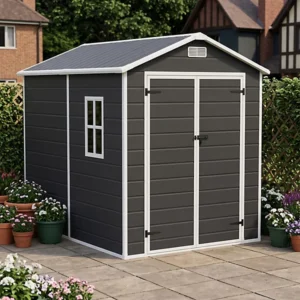 Living and Home 6x8 Plastic Apex Shed -  Black and White