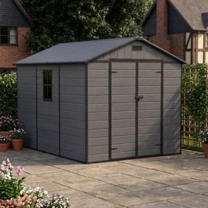 Living and Home 8x10 Plastic Apex Shed - Dark Grey Wood Grain