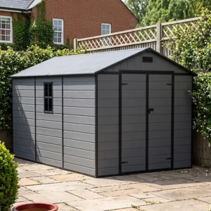 Living and Home 8x12 Plastic Apex Shed - Dark Grey Wood Grain