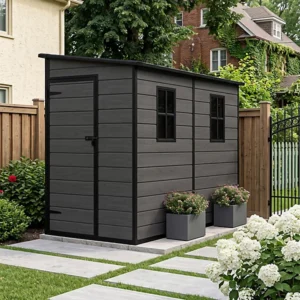 Living and Home 4x8 Lean To Plastic Shed - Dark Grey Wood Grain