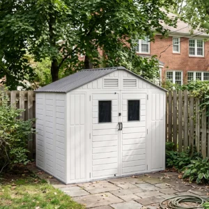 Living and Home 8x6 Plastic Apex Double Doors Shed - White