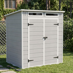 Living and Home 6x4 Plastic Pent Shed with Front Skylight - Smokey Grey Wood Grain