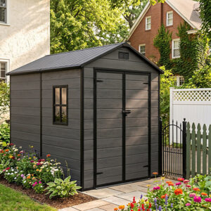 Living and Home 6x8 Plastic Apex Shed - Dark Grey Wood Grain