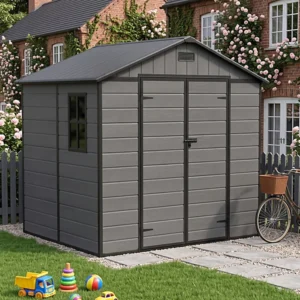 Living and Home 7.5x6 Apex Plastic Shed - Dark Grey Wood Grain