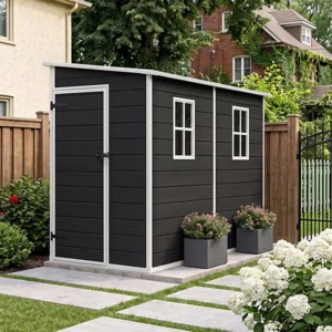 Living and Home 4x8 Lean To Plastic Shed - Black and White