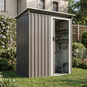 Pro-Tect 5'x3' Metal Pent Shed with Acrylic Skylight- Grey and White