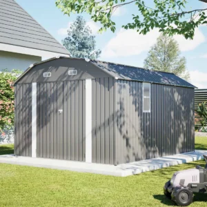 Pro-Tect 10'x12' Metal Barn Style Shed with Foundation Grid - Grey