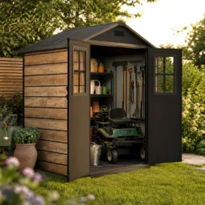 Pro-Tect 6'x4' Double Door Plastic Garden Shed with Integral Floor -Wood Grain Brown
