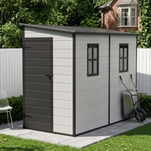 Living and Home 4x8 Lean To Plastic Shed - Smokey Grey Wood Grain and Black